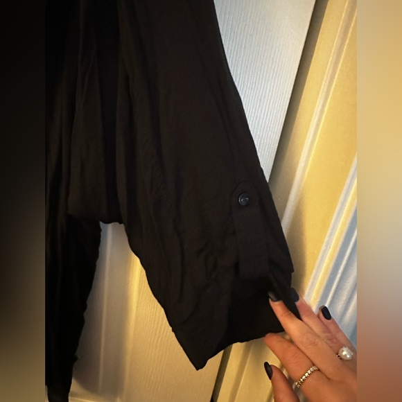3/4 length V-Neck Button Up Black Blouse - Picture 2 of 3